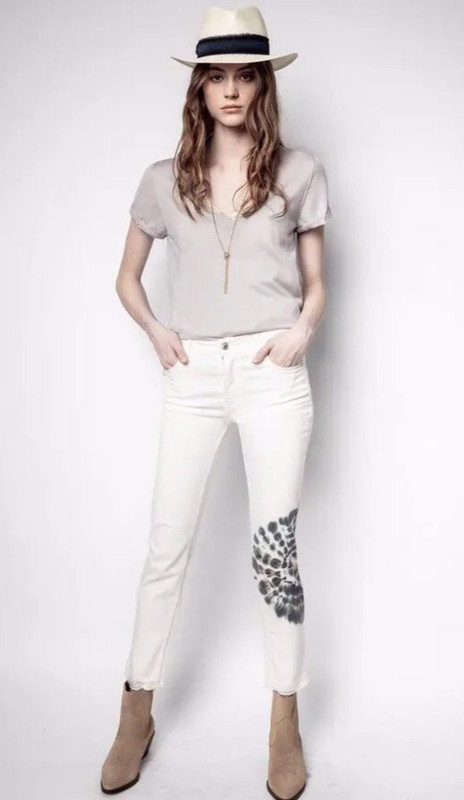 Zadig & Voltaire White Denim Jeans with Tie Dye Accent size 28