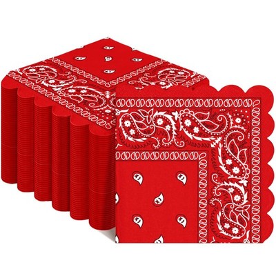 150 Pcs Western Bandana Napkins Cowboy Party Supplies 10 x 10 inches, Red 