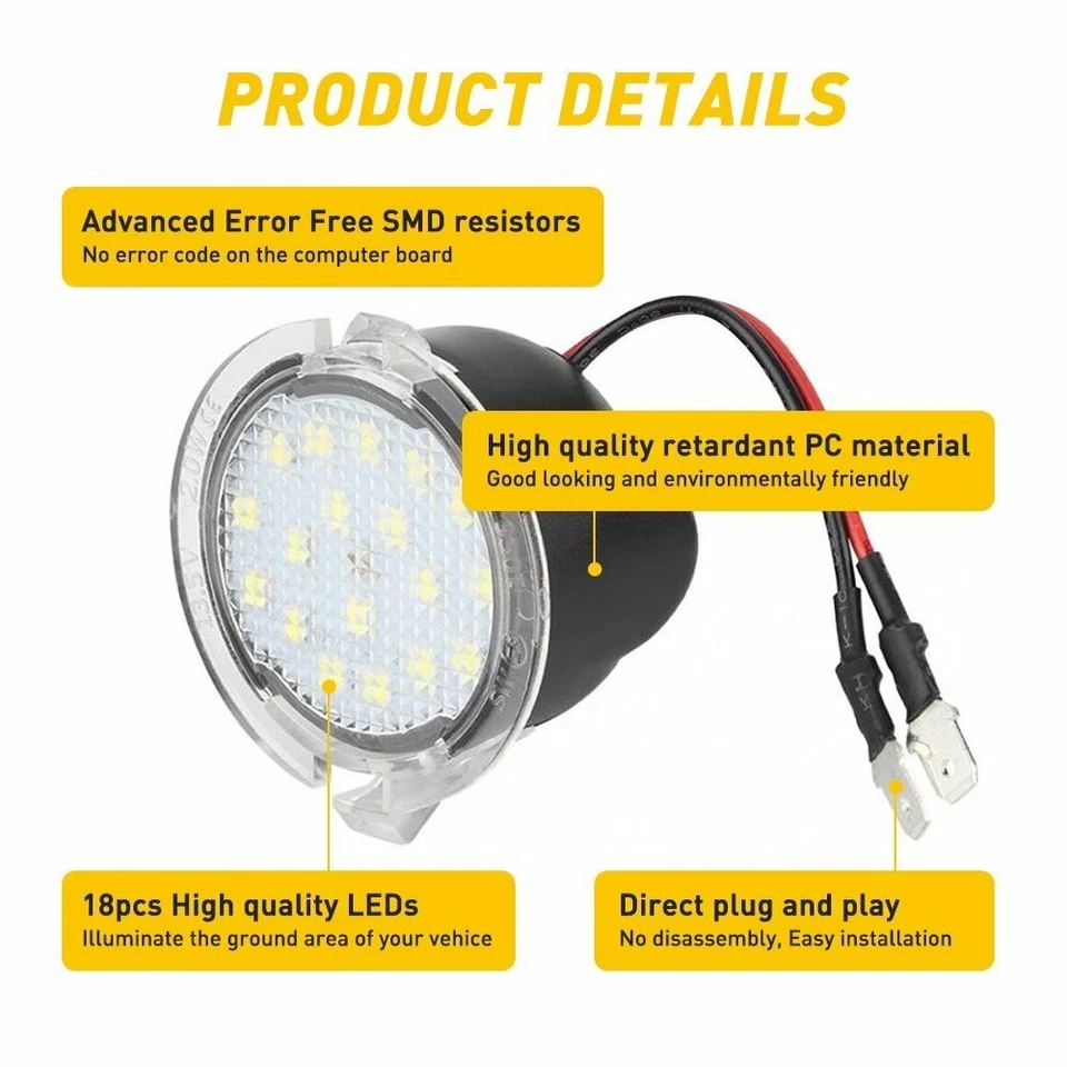 2PCS Side Mirror Puddle White LED Lights For 2010-2019 Lincoln MKT Foto 3 de 4