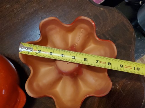 Vintage MCM Frankoma Flame Red Orange Bean/Fondu Pot, Lid, Votive Warmer 1960s - Picture 10 of 12