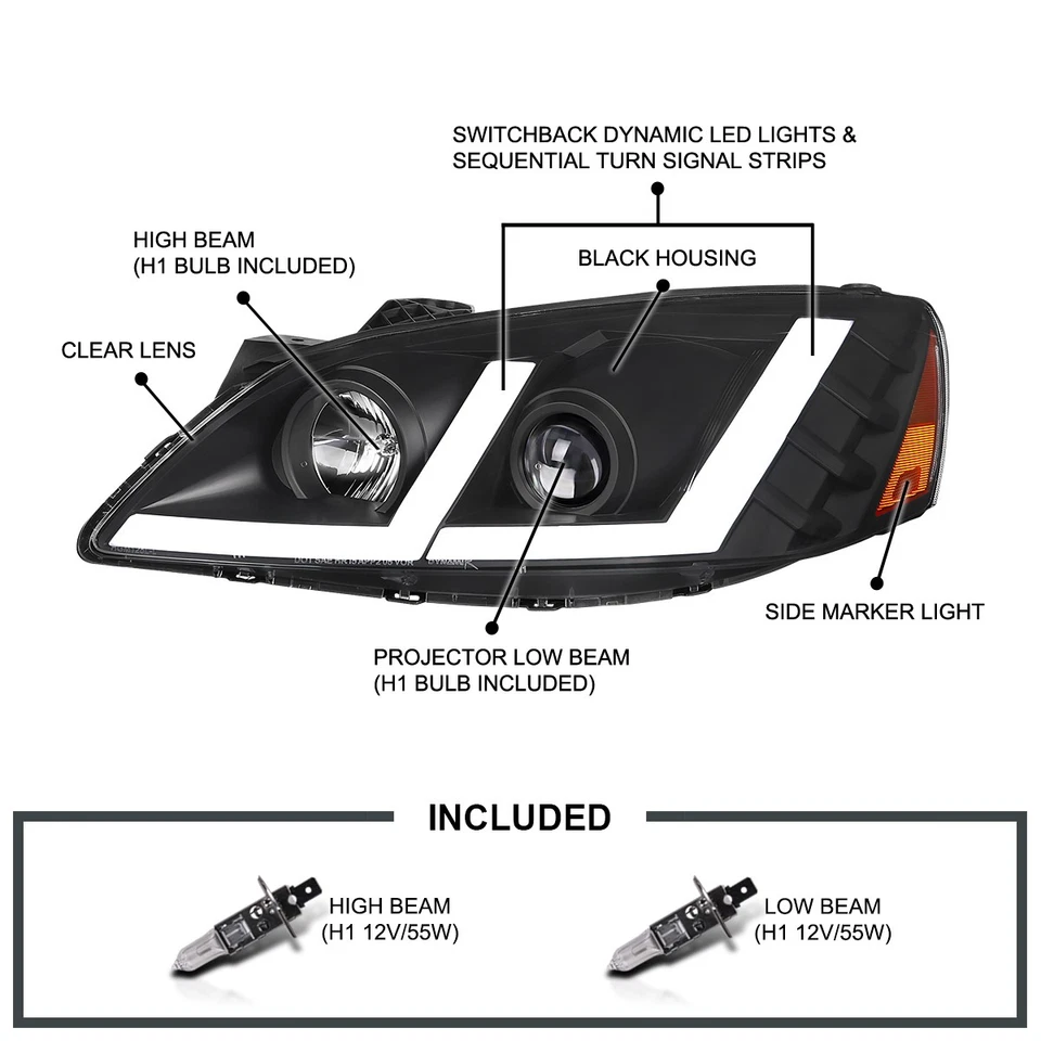 Fits 2005-2010 Pontiac G6 Black Projector Headlights Switchback LED Signal Lamps Foto 3 de 4
