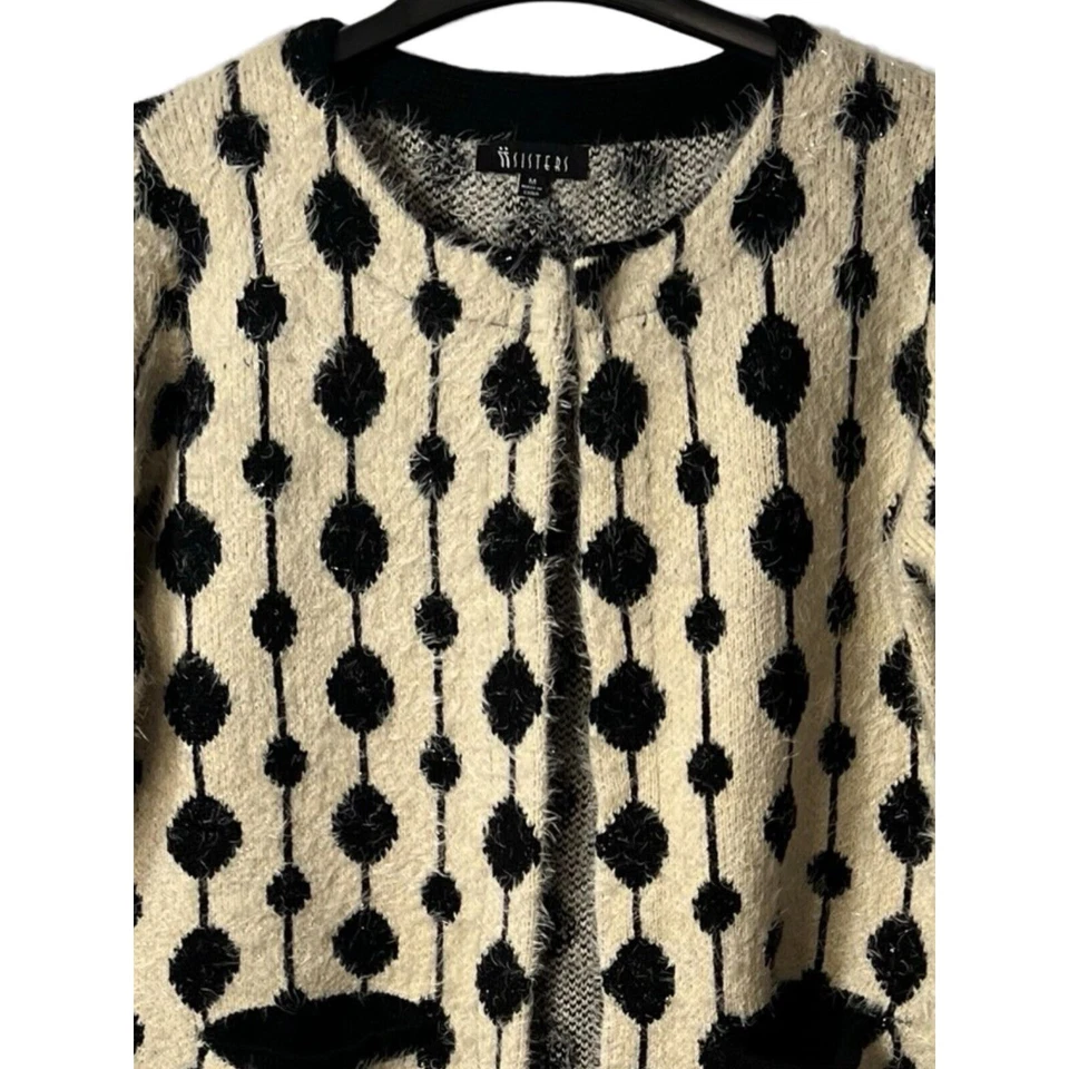 Suéter iiSisterx x Anthropologie Mujer Talla M Negro Blanco Cárdigan Cierre Foto 4 de 4