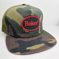 Vintage USA MADE New Era Boker Knife Camo Hunting Patch Trucker Hat Snapback Cap