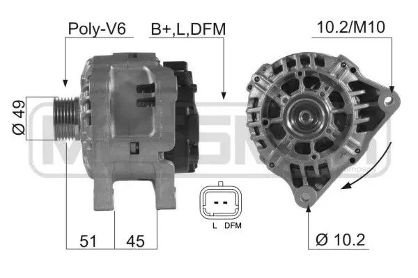 Alternatore con puleggia cinghia Poly-V 210545A ERA per PEUGEOT CITROËN