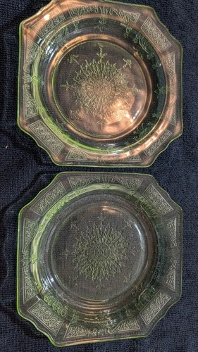 Pair of Two 6" Hocking Princess Green Uranium Depression Glass Plates