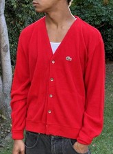 Vintage 60s Izod Lacoste M Cardigan Sweater Red Acrylic Grandpa