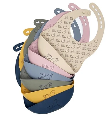 2 Stück Silikon Lätzchen mit Auffangschale - Sei Design Baby Boutique Pferdchen - Bild 1 von 4