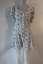 LoveShackFancy Cora Light Gray (Item-426) Silk Puff Sleeve Floral Mini Dress XS