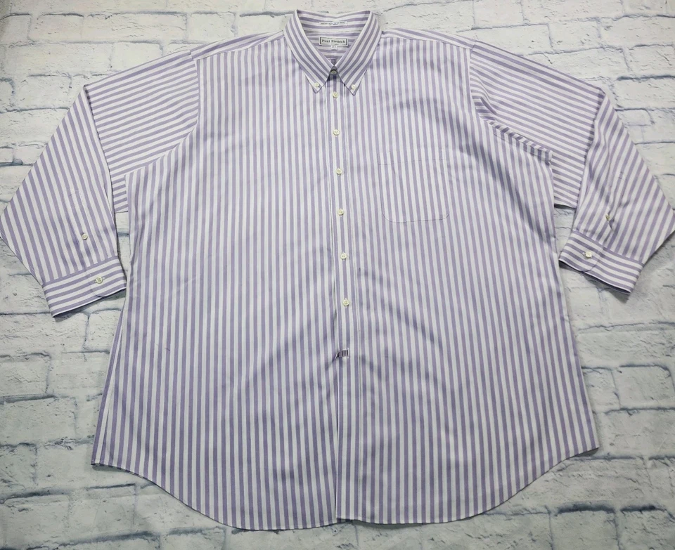 Paul Fredrick MENS 20-37 Non Iron Two Ply Pinpoint Dress Shirt Purple Striped - Image 2 of 4