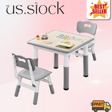 kids height adjustable table and 2 chairs set, non slip activity table for ages