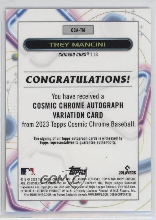 2023 Topps Cosmic Chrome Green Space Dust Refractor /75 Trey Mancini Auto - Image 2 of 2