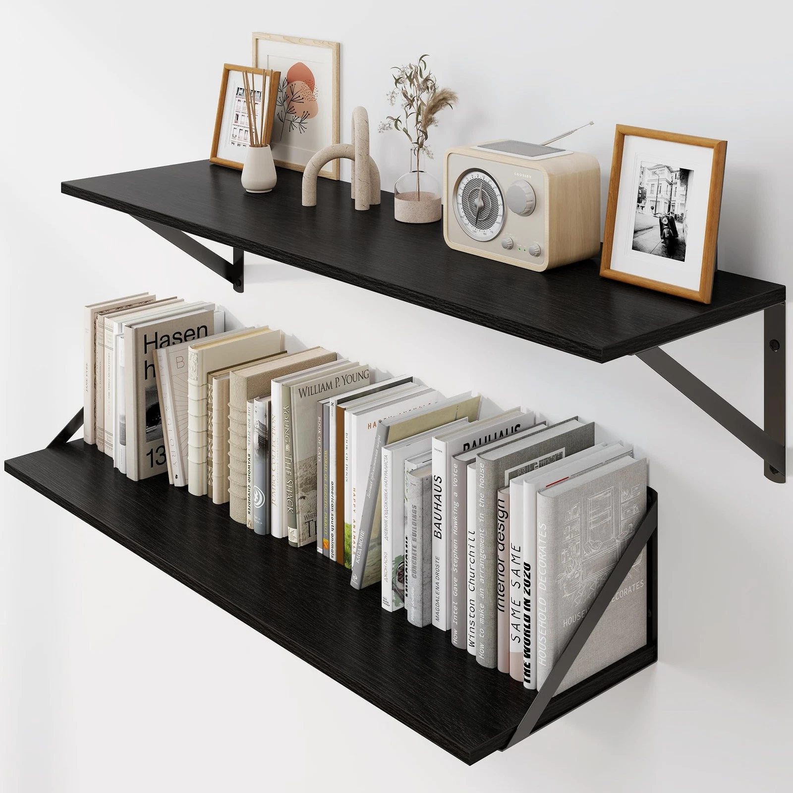 Heimlove Black Deep Floating Shelves For Wall 30W X 8D Wood Wall Shelves Set Of