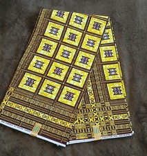 Yellow Brown African Wax Print Fabric 6 Yards Good Geometric Ankara Fabric