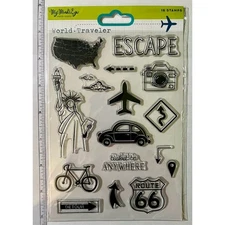 My Mind's Eye World Traveler Clear Stamps Set - 16 Pieces