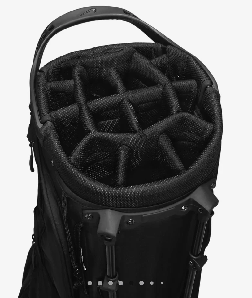 Bolsa de transporte con soporte de golf Nike Air Hybrid negra blanca arnés de hombro doble. Foto 3 de 4