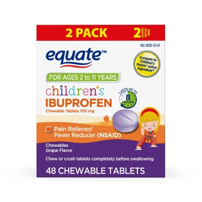 Equate Children's Ibuprofen Chewable Tablets 100mg Grape, 48 Ct (2x24 Count)