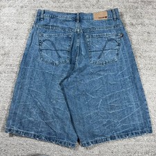 Grunge Emo Baggy Wide Leg Y2K 2000 s Stitched Skater Blue Denim Shorts