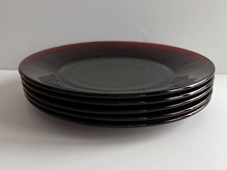 Lot of 5 Anchor Hocking Ruby Red Saucer Small Plates 5 3/4 inch Vintage - Image 3 of 4