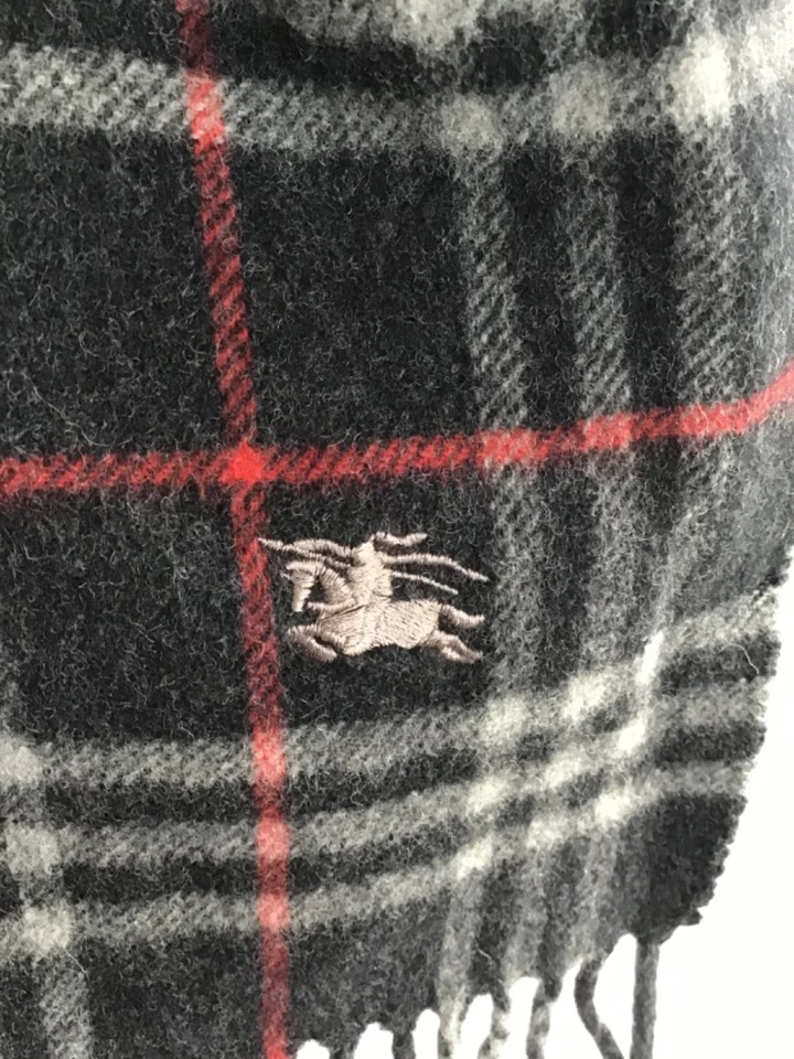 Vintage Burberry Lambswool Scarf Gray Classic Nova Check Plaid England Unisex - Image 2 of 4