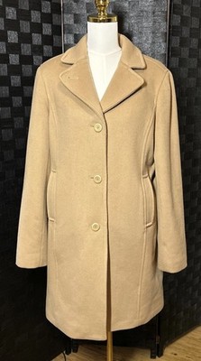 LL Bean Womens 10 Reg Tan Lambswool Preppy Long Overcoat Quiet Luxury Old Money
