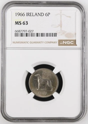 Ireland 6 Pence 1966 NGC MS 63