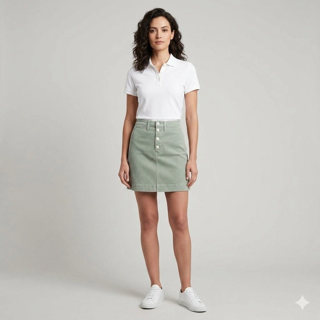 Madewell Seafoam Green Button Front Mini Skirt L4556 Size 28 Cotton A-Line