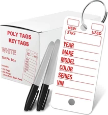 Poly Tag White Key Tags with Ring - 250 Count - Includes Rings and 2 Fine Point 