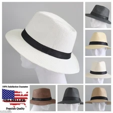 Men Women Unisex Panama Medium Brim Trilby Beach Pool Cuba Fedora Woven Hat 
