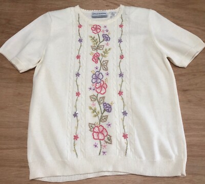 Alfred Dunner Cottagecore Sweater PM Pullover Floral Embroidered vintage