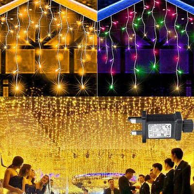 15m Eisregen Lichterkette 8 Modi Vorhang Außen Eiszapfen LED Warmweiß Outdoor DE