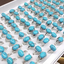Womens Jewelry Mixed 30pcs Blue Turquoise Stone Lady's Rings Wholesale