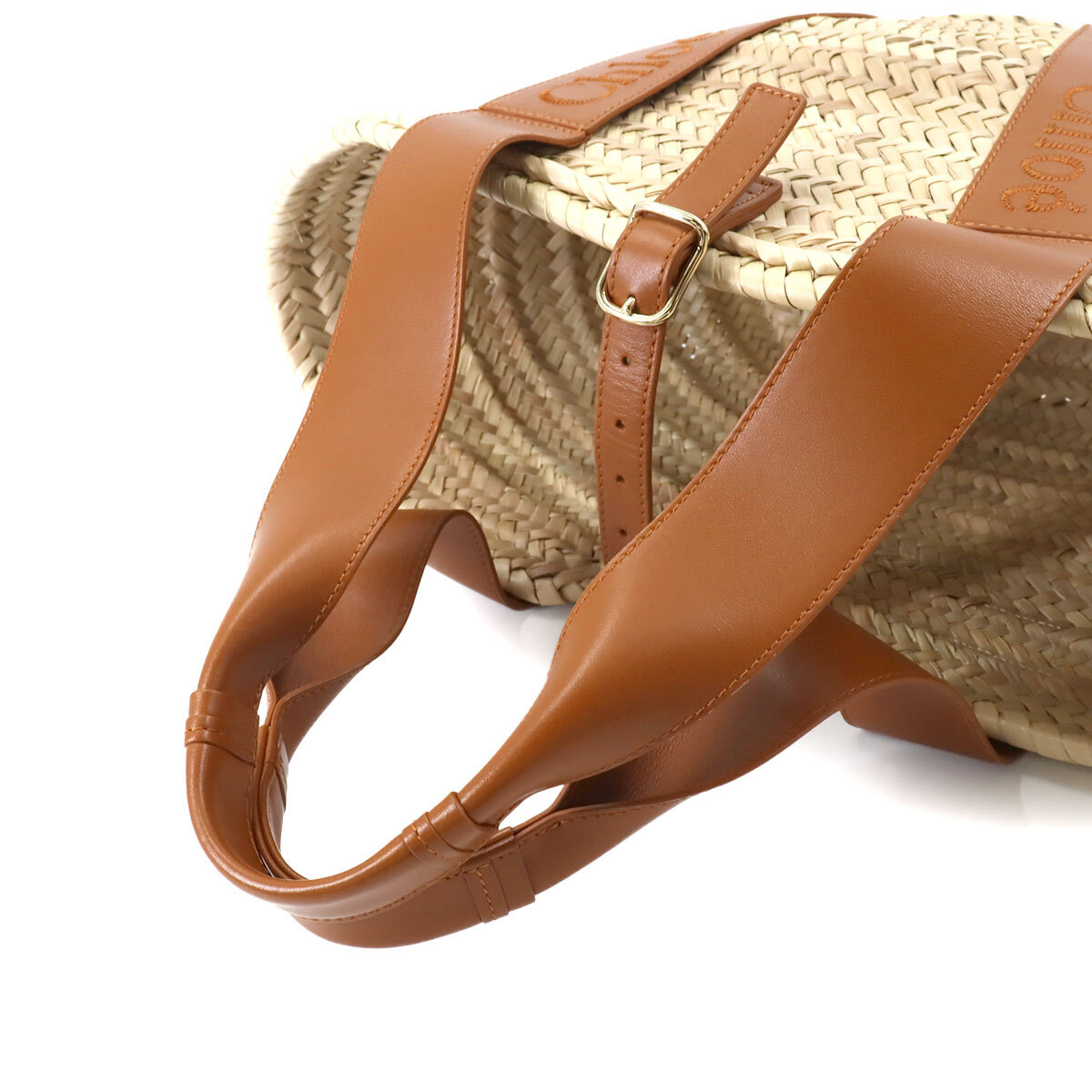 Chloe Sense Medium Basket Hand Bag Raffia Leather Caramel