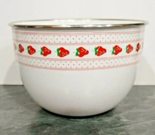Enamel Bowl The Main Ingredient Strawberries Serving Bowl Made in Taiwan Vintage