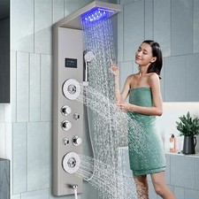 Stainless steel Shower Panel Tower System LED Rain Waterfall Massage Body Jets