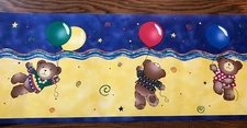 Kidsline Fly Away Bear WALL BORDER teddy red blue green yellow balloons 