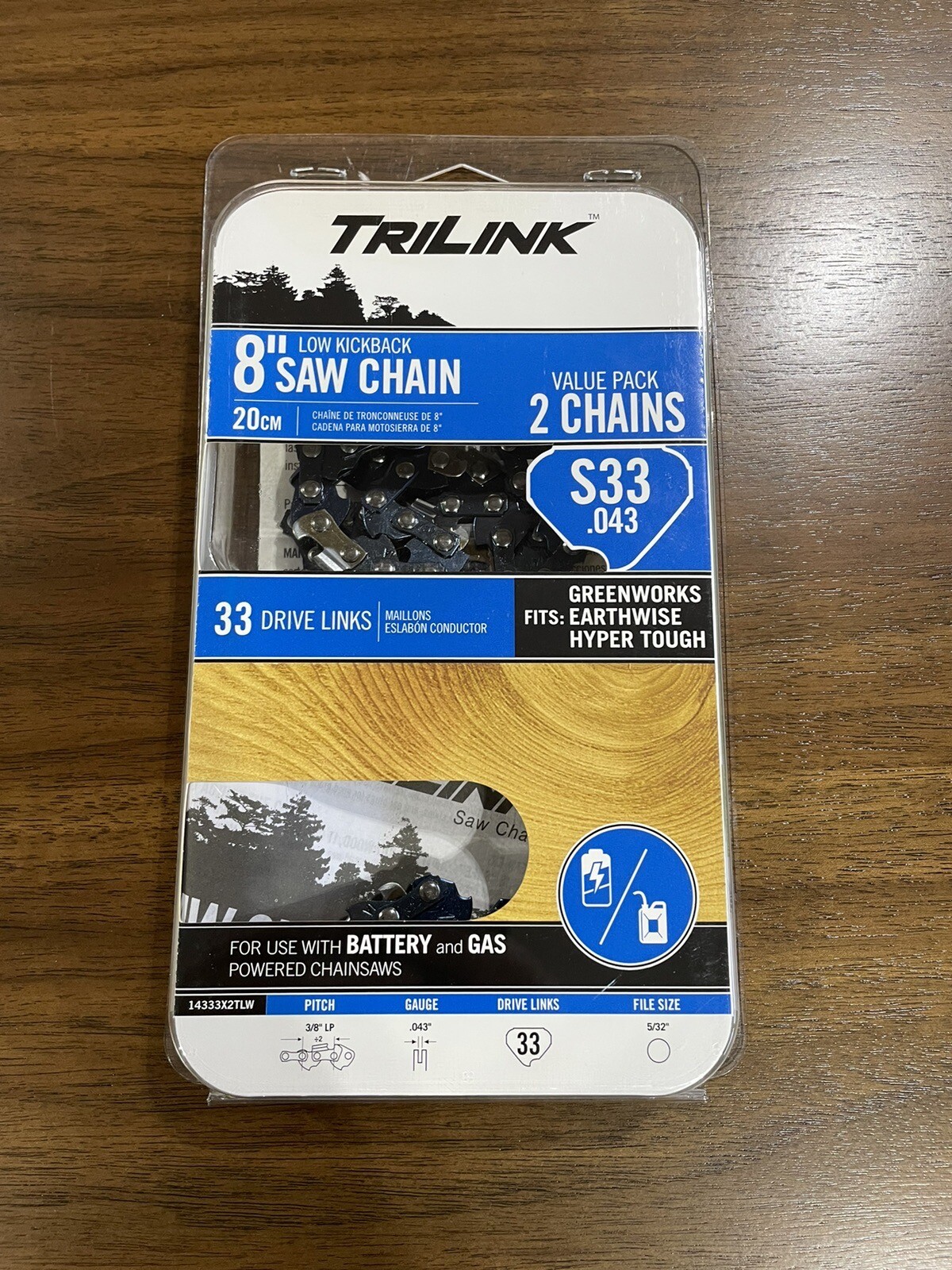 TriLink S33.043 8" 2 Pack Replacement Saw Chain; 33 Drive Links .043