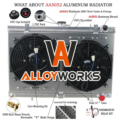 3 Reihe Kühler Aluminium+Lüfter+Relay Für Skyline R32 GTST RB20DET 89-93 1990 MT