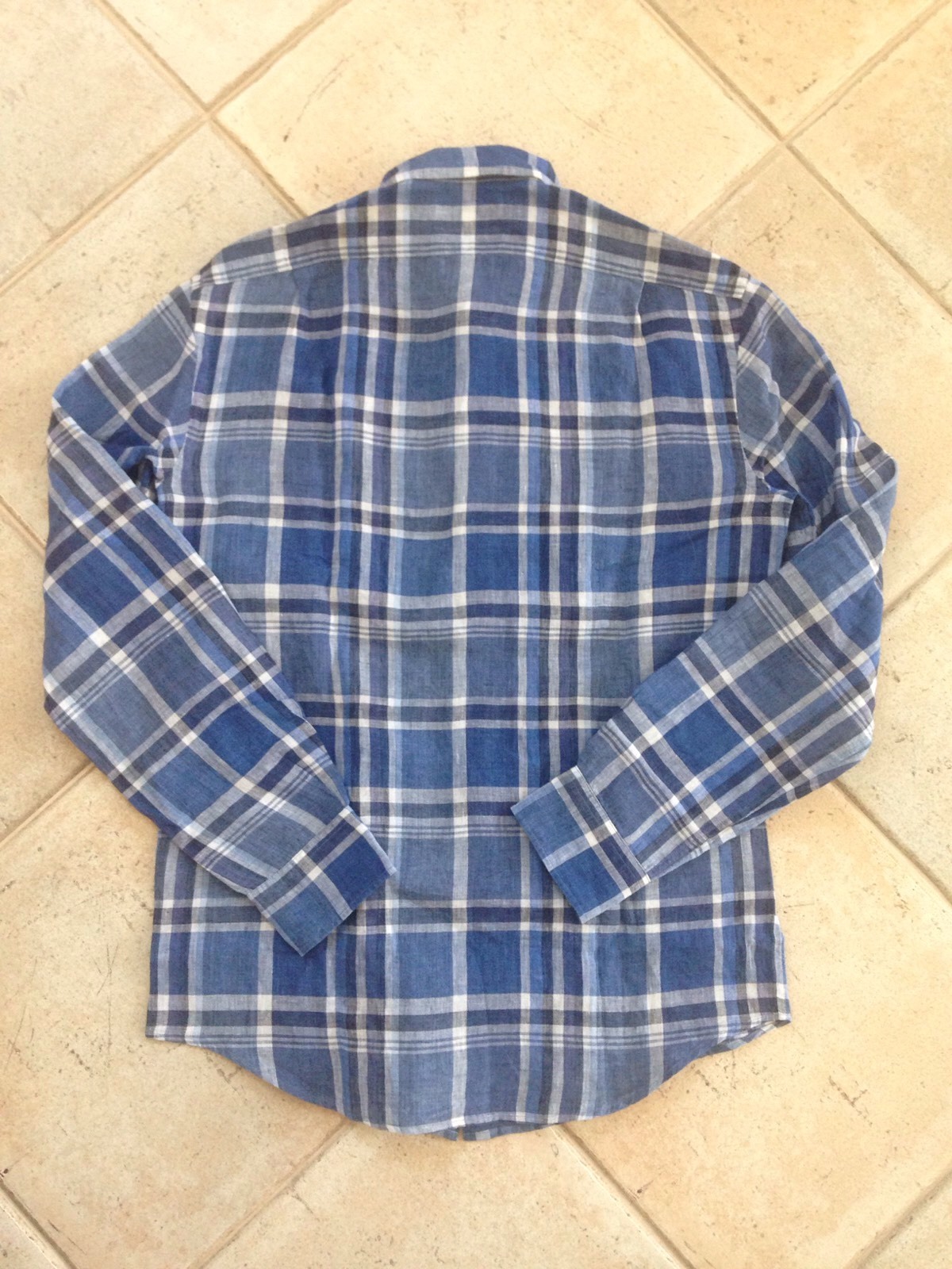 Man Ralph Lauren Blue Checked Linen Shirt Purple Label Collection Sz M RRP £350 image 9