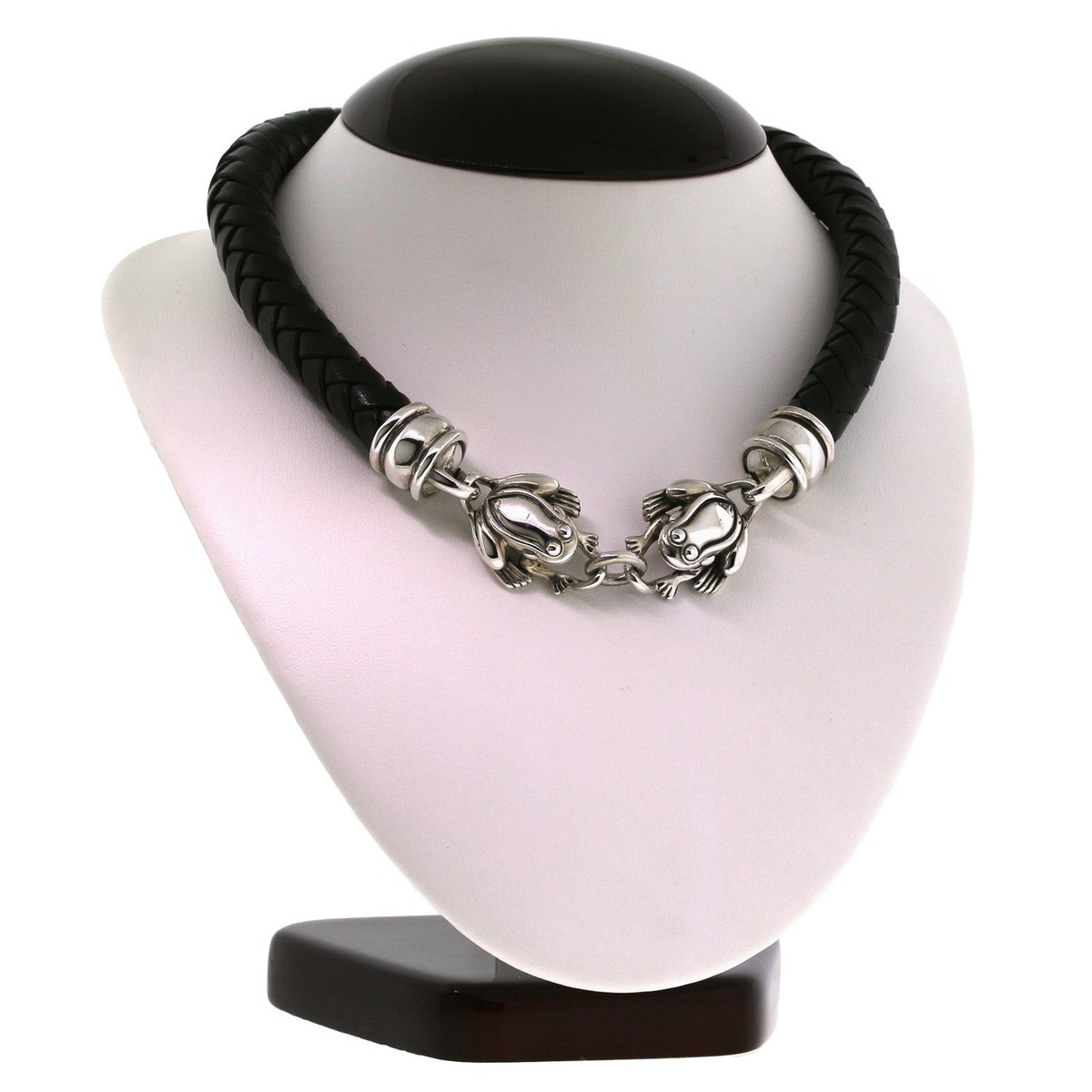 Vintage B. Kieselstein-Cord 1993 Sterling Silver Frog Leather Cord