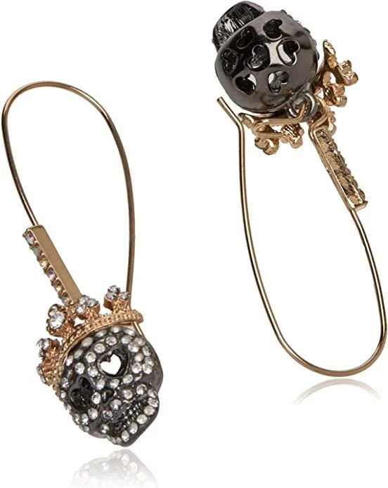 Betsey Johnson Pave Skull Dangle Earrings | Crown Detail | Edgy Glam - Image 2 of 3