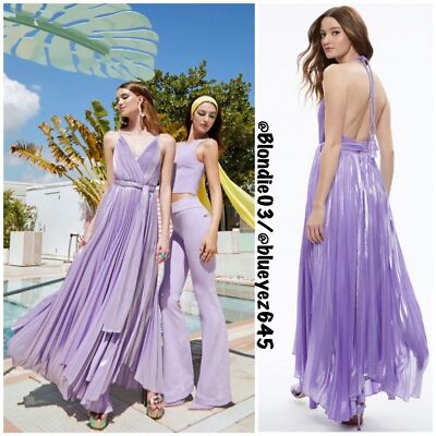 Alice + Olivia Arista Sleeveless Halter Pleated Maxi Dress 6 | eBay
