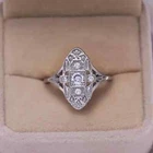 14k White Gold FN Art Deco Style Round Cut Lab-Created Diamond Engagement Ring