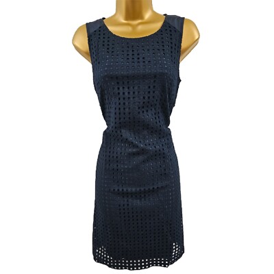 12 UK Next Navy Cutout Embroidered Tunic Style Casual Work Evening Shift Dress