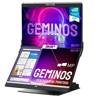Mobile Pixels Geminos Dual 24'' Stacked Computer Monitors with Webcam&Speakers