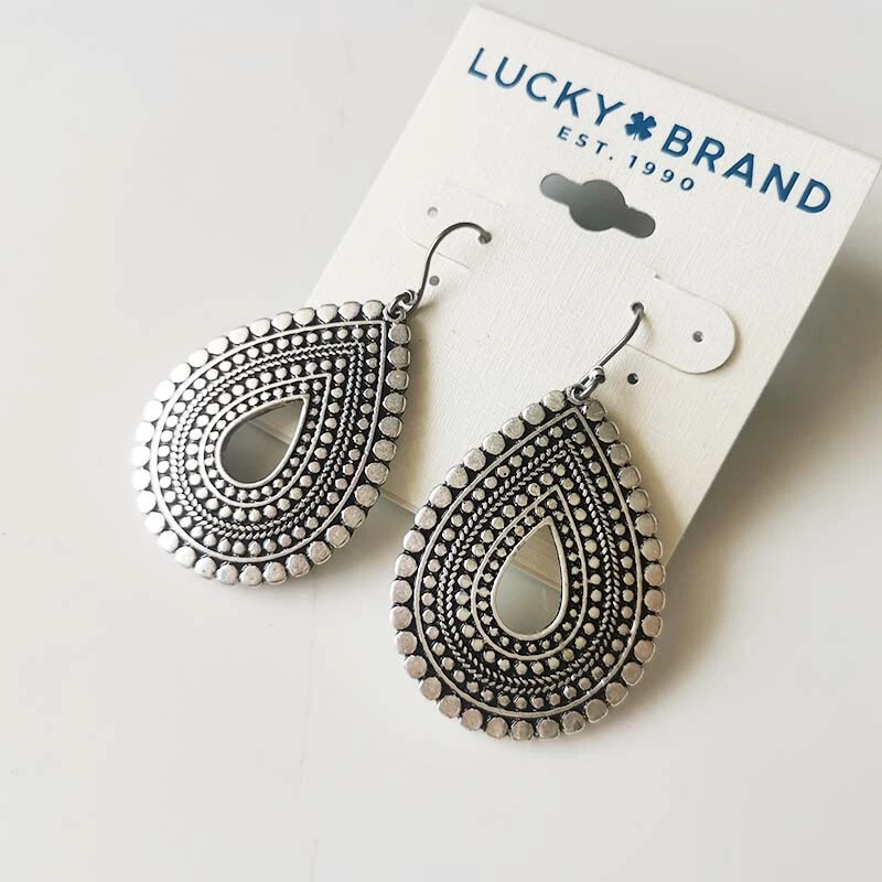 Lucky Brand Reversed Teardrop Drop Earrings Retro Women Party Vacation Jewelry - Image 2 of 3