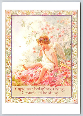 Cupid Lying on Bed of Roses Margaret Tarrant Fantasy Art Medici Postcard UNP 6x4