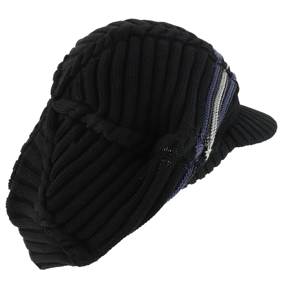 Dreadlock Deep Shell RGY Cable Knit Cotton Rasta Beanie with Brim ...
