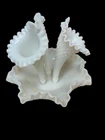 Vintage White Fenton Hobnail Milk Glass Epergne Vase Ruffled Bowl