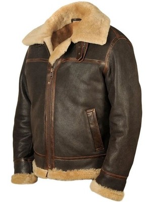 Men's B3 Bomber Jacket Sheepskin Real Leather Aviator Flight Pilot Brown