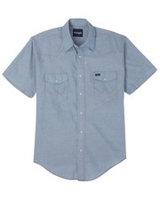 Wrangler Men's Men'S Chambray Rigid Cowboy Cut Short Sleeve Pearl Snap Work